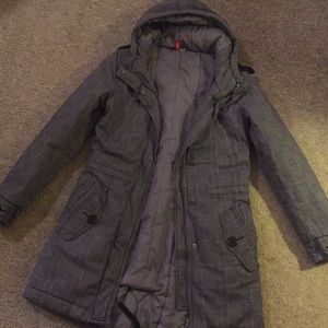H&M DIVIDED Gray Print Hooded Parka Sz 2.